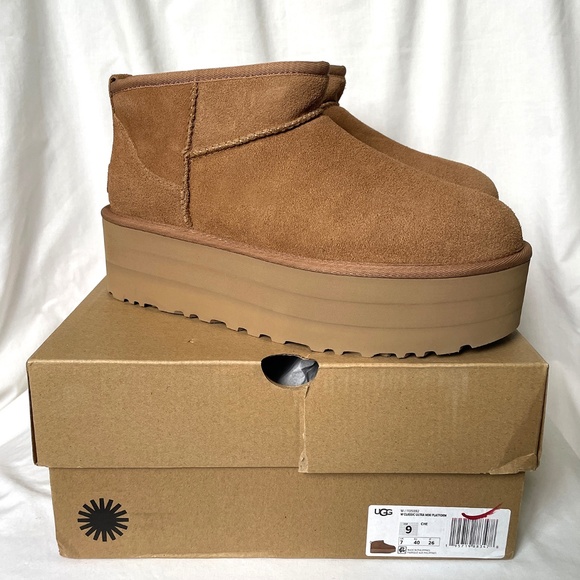 UGG Classic Ultra Mini Platform Boots Chestnut 9 - Picture 1 of 7